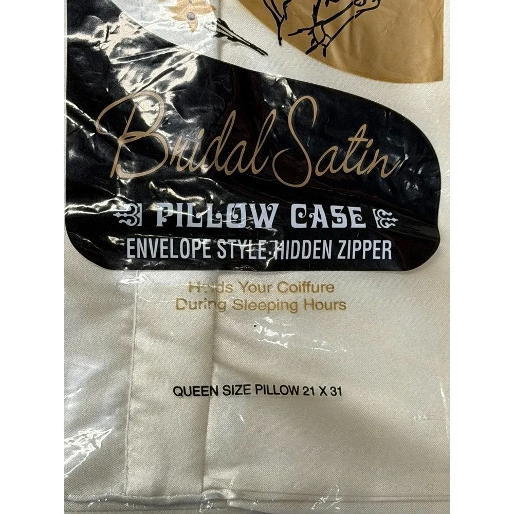 NEW 2 VTG Silky Sleep‎ Bridal Satin Pillow Cases Envelope Style Hidden Zipper